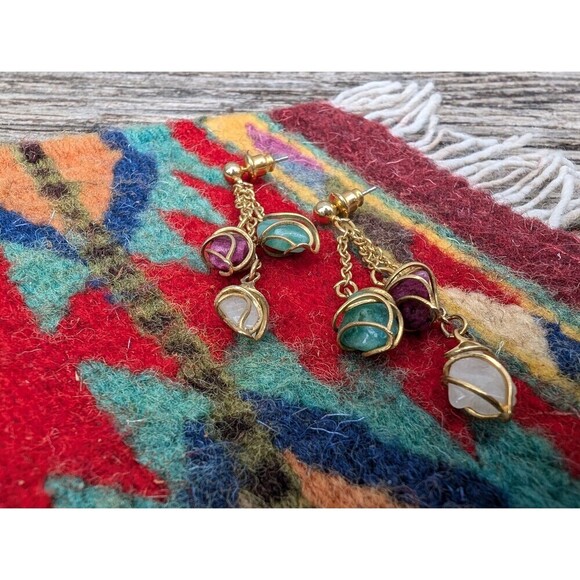 Vintage Gemstone Nugget Earrings - Picture 4 of 9